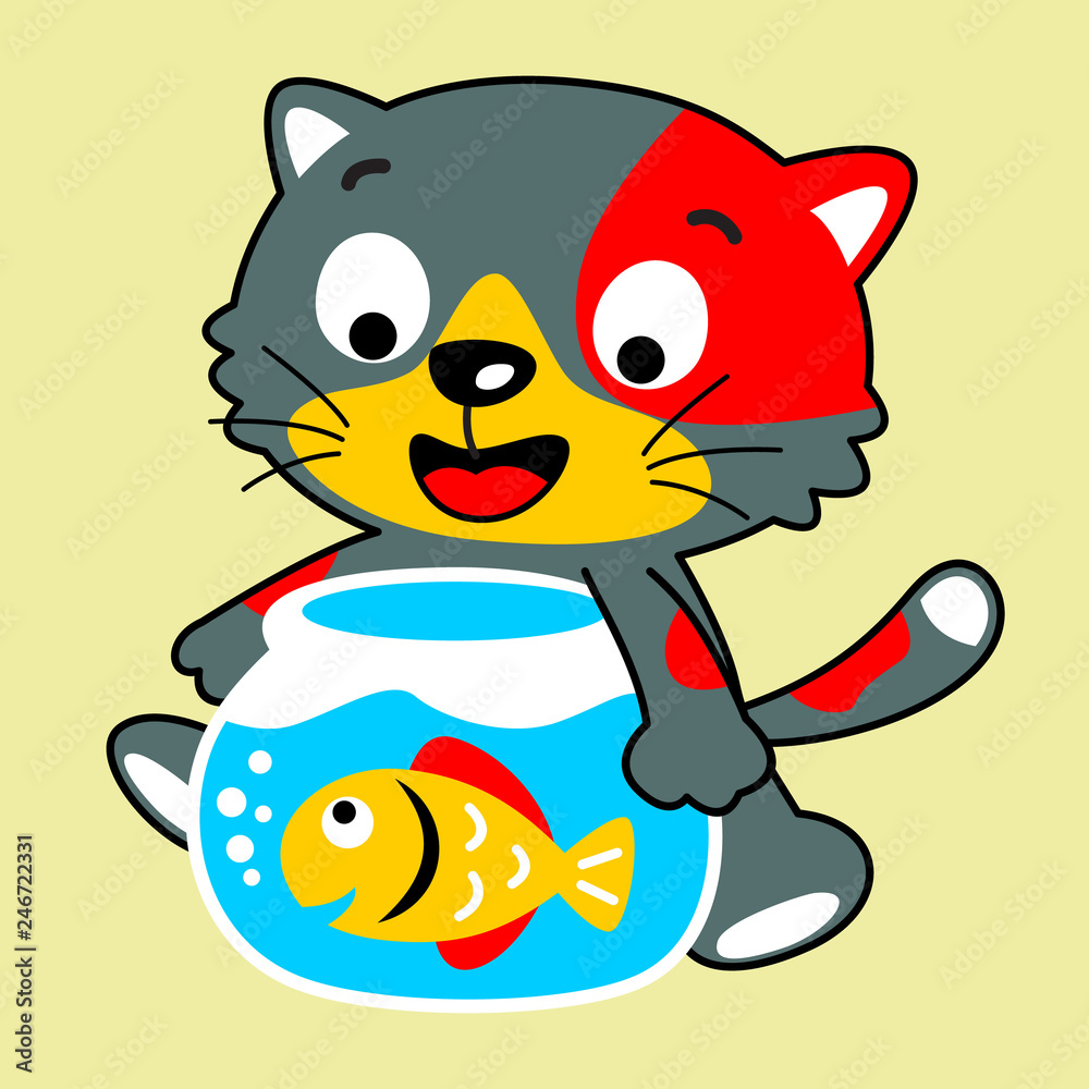 little kitten cartoon with fish in jars Stock Vector | Adobe Stock little kitten cartoon with fish in jars Stock Vector | Adobe Stock