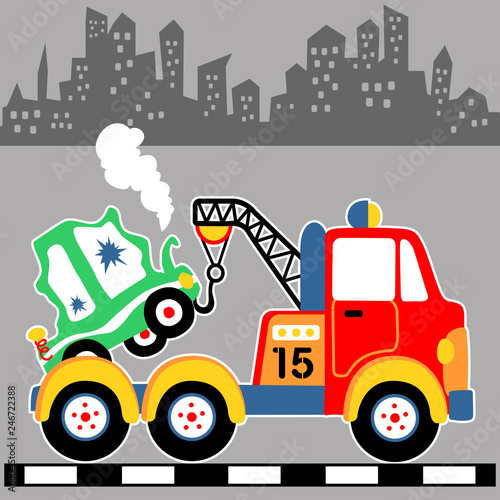tow truck vector cartoon illustration