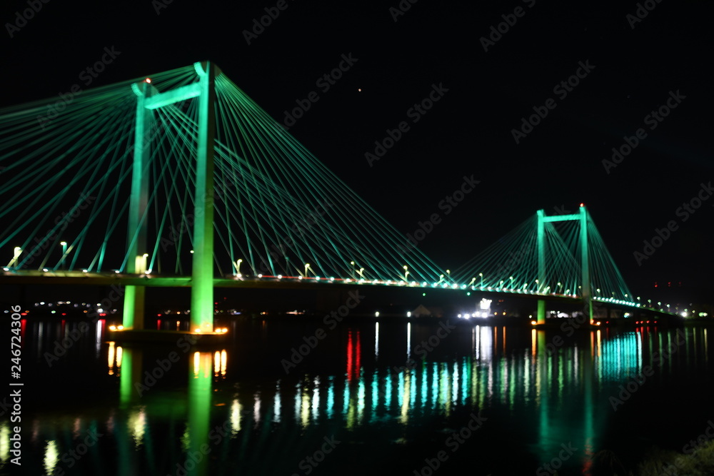 Bridge at night in green lights