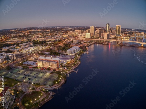 Aerial View of Jacksonville, Florida in Winter at Sunset