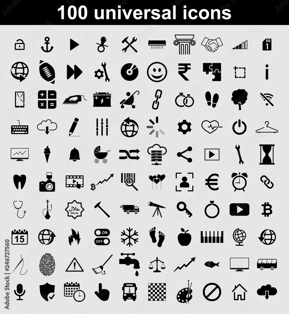 Set 100 universal vector icons Stock Vector | Adobe Stock