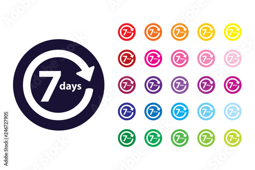 7 days return sign icon. 7 days return color symbol.