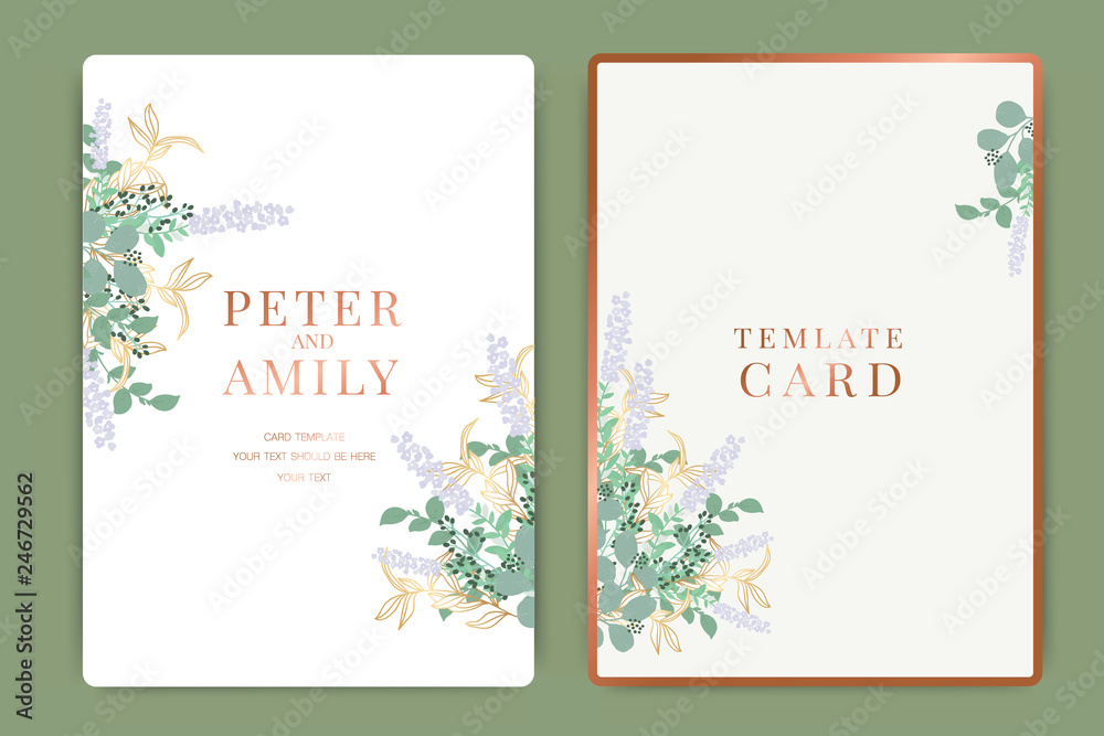 Summer in copper Wedding Invitation themes, floral invite thank you, rsvp modern card Design in tropical leaf greenery  branches decorative Vector elegant rustic template