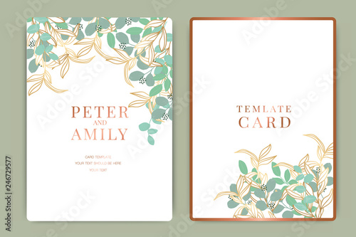 Summer in copper Wedding Invitation themes, floral invite thank you, rsvp modern card Design in tropical leaf greenery  branches decorative Vector elegant rustic template