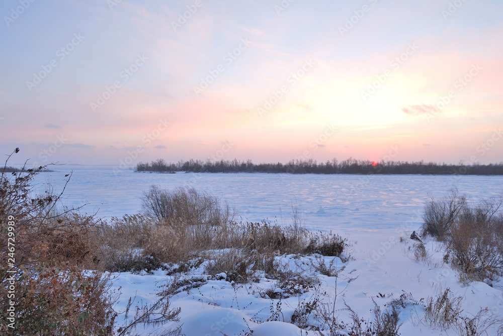 Winter evening on the Irtysh River