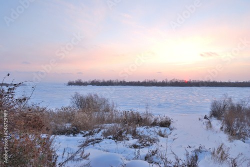 Winter evening on the Irtysh River