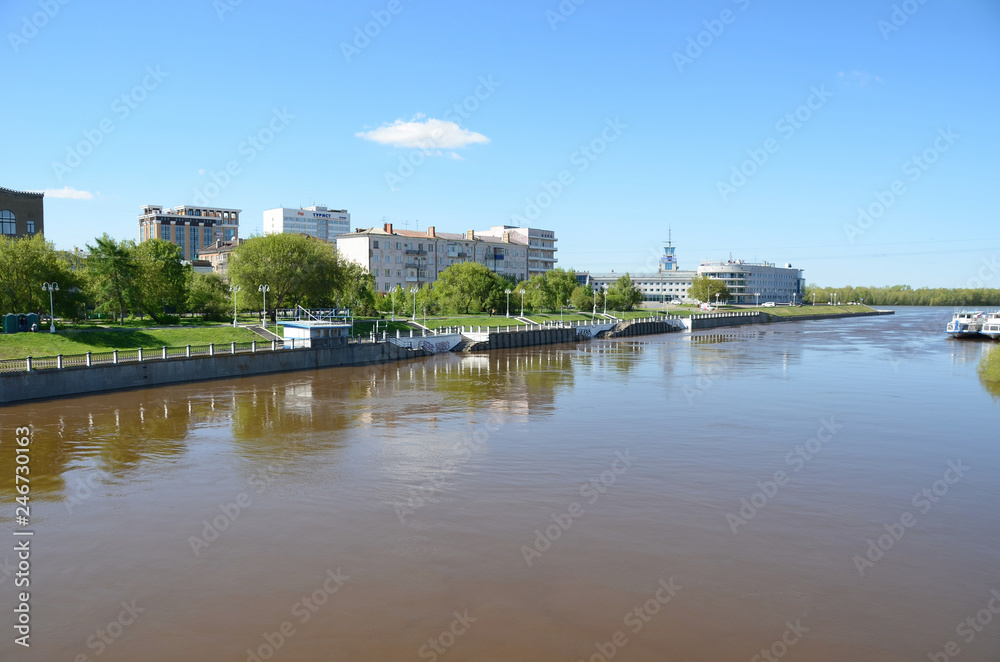 Om River in spring, the city of Omsk, Siberia, Russia