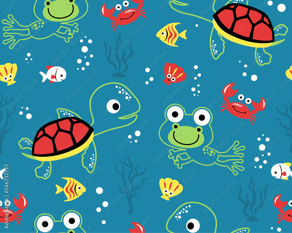 Obraz premium seamless pattern vector of marine animals cartoon
