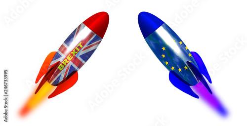 brexit flags uk england european union rocket launch 3d rendering