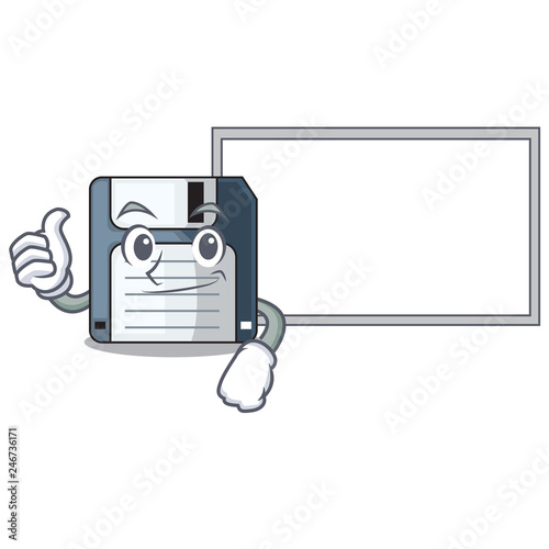 Thumbs up with board cartoon shape in the floppy disk