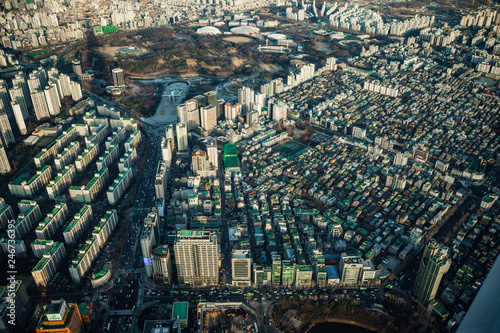 Photography Aerial view cityscape of Seoul, South Korea