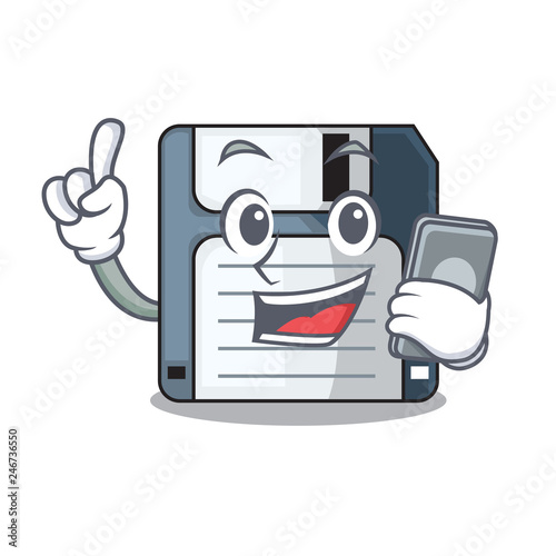 With phone cartoon shape in the floppy disk