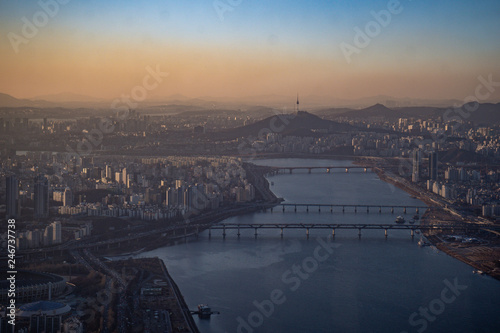 Canvas Print Aerial view cityscape of Seoul, South Korea
