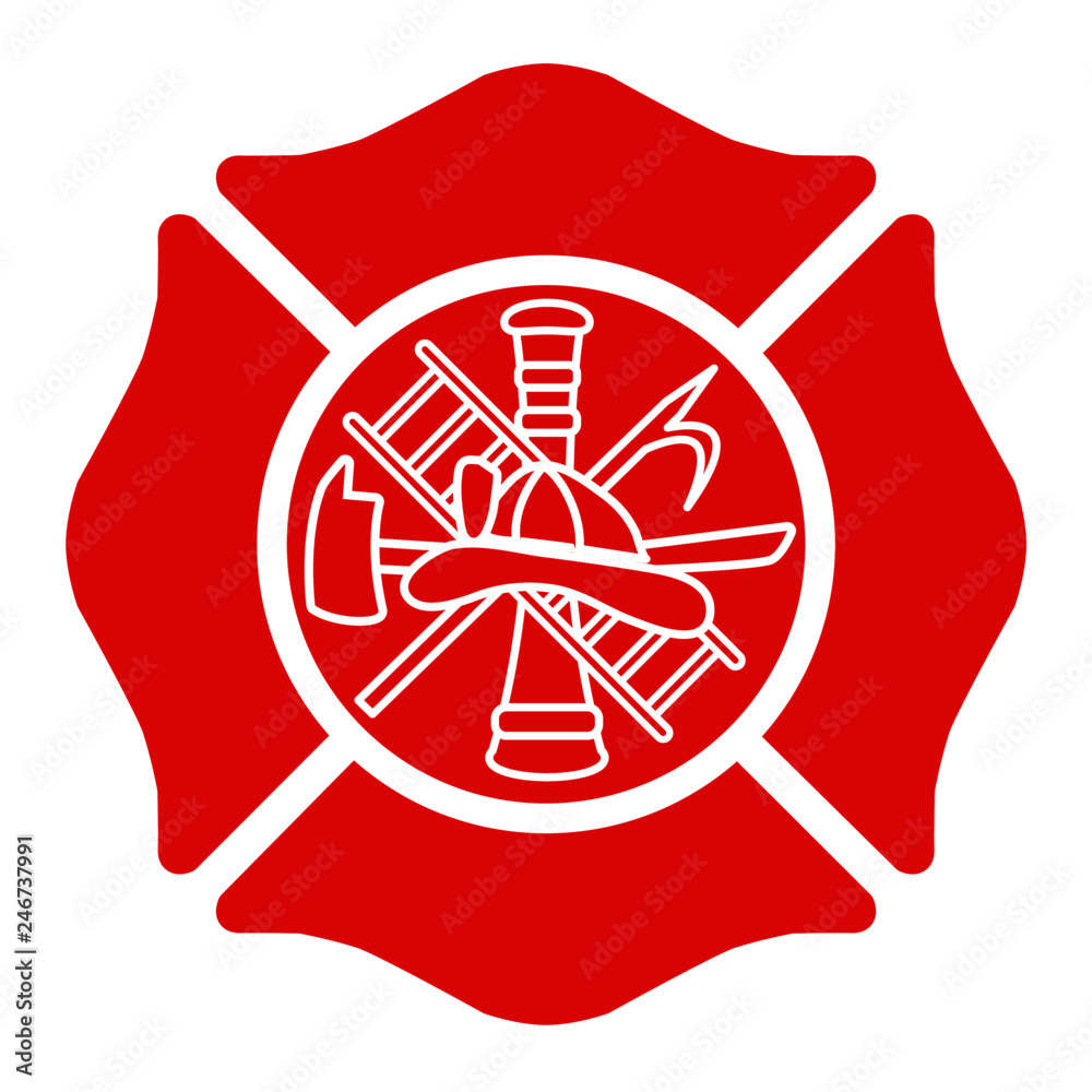 Fire Department Emblem with Center Design St Florian Maltese Cross Red