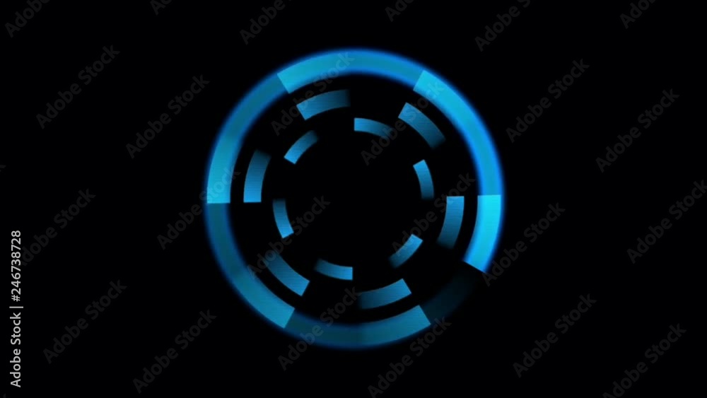Technology screen. Motion HUD with rolling circles for futuristic technology or scifi projects. Spinning user interface element with blue colors
