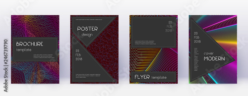 Black brochure design template set. Rainbow abstra