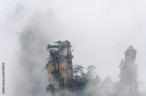 Fog in the mountains, Wulingyuan Scenic Area, China