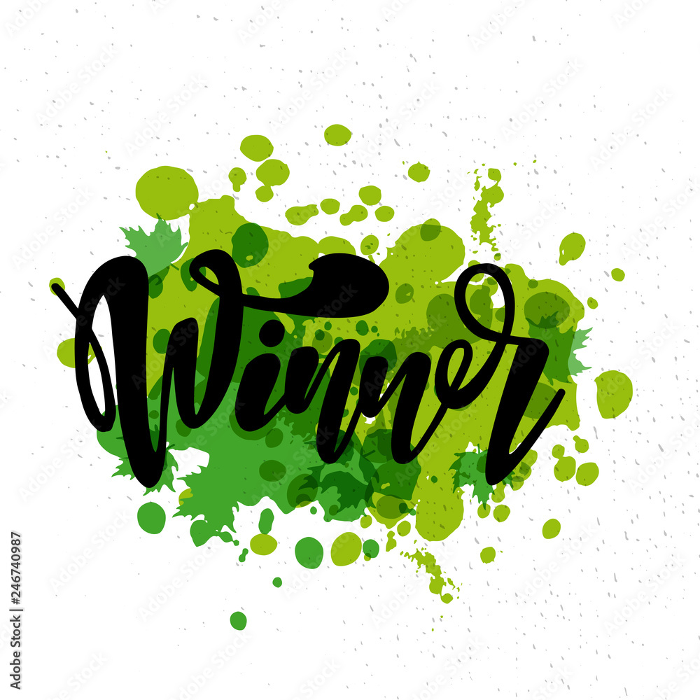 Naklejka premium Vector illustration of Winner with the inscription for packing product. Calligraphy background.