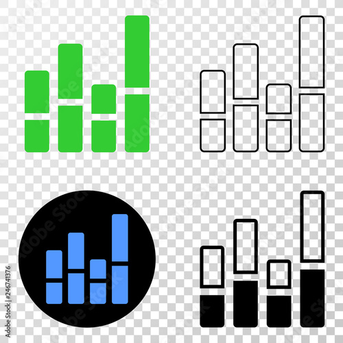 Bar chart EPS vector icon with contour  black and colored versions. Illustration style is flat iconic symbol on chess transparent background.