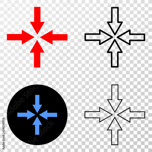 Collapse arrows EPS vector icon with contour, black and colored versions. Illustration style is flat iconic symbol on chess transparent background.