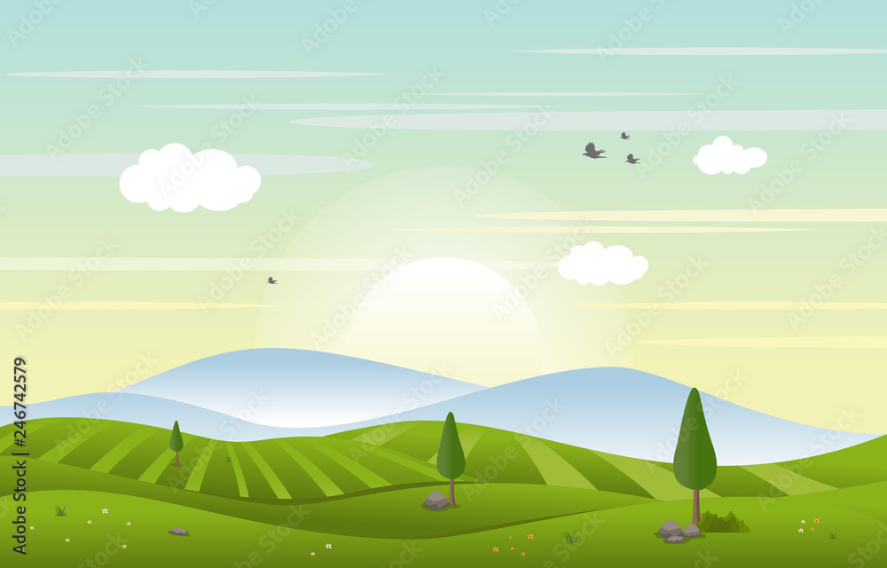 Fototapeta premium Mountains Hills Green Grass Nature Landscape Sky