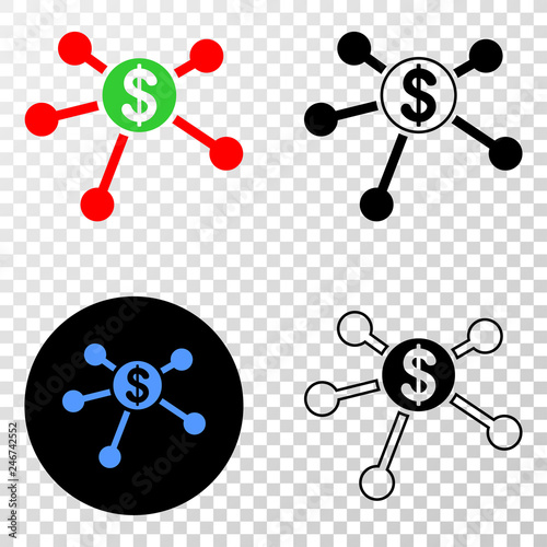 Dollar links EPS vector icon with contour, black and colored versions. Illustration style is flat iconic symbol on chess transparent background.