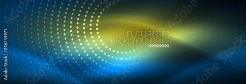Glowing neon circle line dots, round line design, abstract style on black background. Neon abstract round circles Magic neon lights and glowing dots