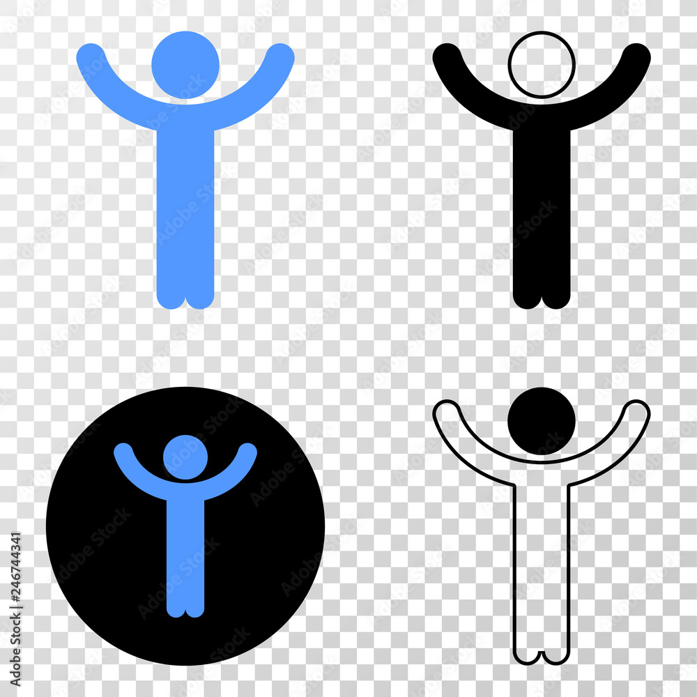 Hands up person EPS vector pictograph with contour, black and colored versions. Illustration style is flat iconic symbol on chess transparent background. Hands up person EPS vector pictograph with contour, black and colored versions. Illustration style is flat iconic symbol on chess transparent background.