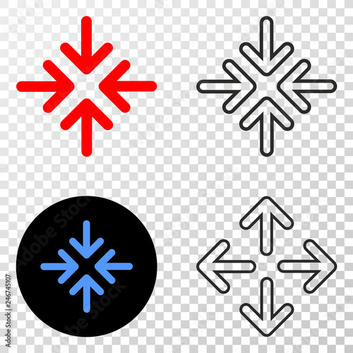 Meeting point arrows EPS vector icon with contour, black and colored versions. Illustration style is flat iconic symbol on chess transparent background.
