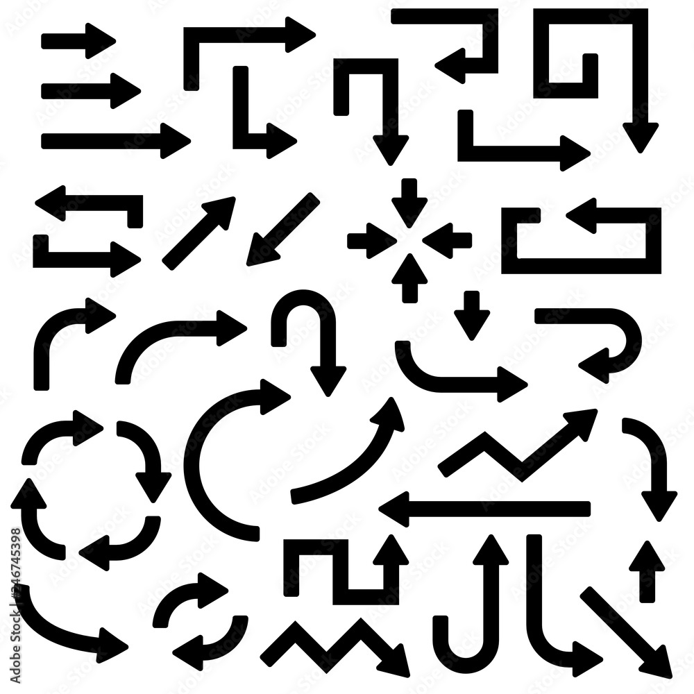Black arrows. Set of flat bold icons Black arrows. Set of flat bold icons