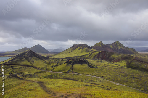 moss-covered volcanic valley in Landmannalaugar, Iceland