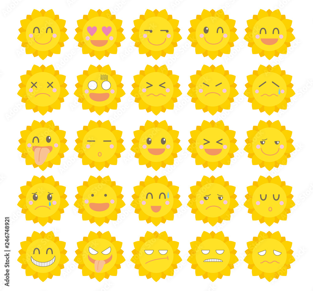 キャラクターアイコンセット かわいい太陽 Stock Vector Adobe Stock
