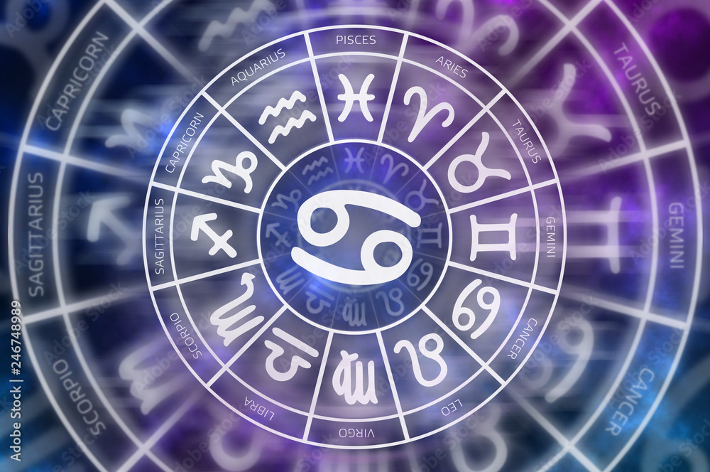 Zodiac Cancer symbol inside of horoscope circle Zodiac Cancer symbol inside of horoscope circle