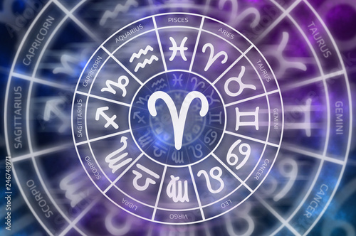 Zodiac Aries symbol inside of horoscope circle