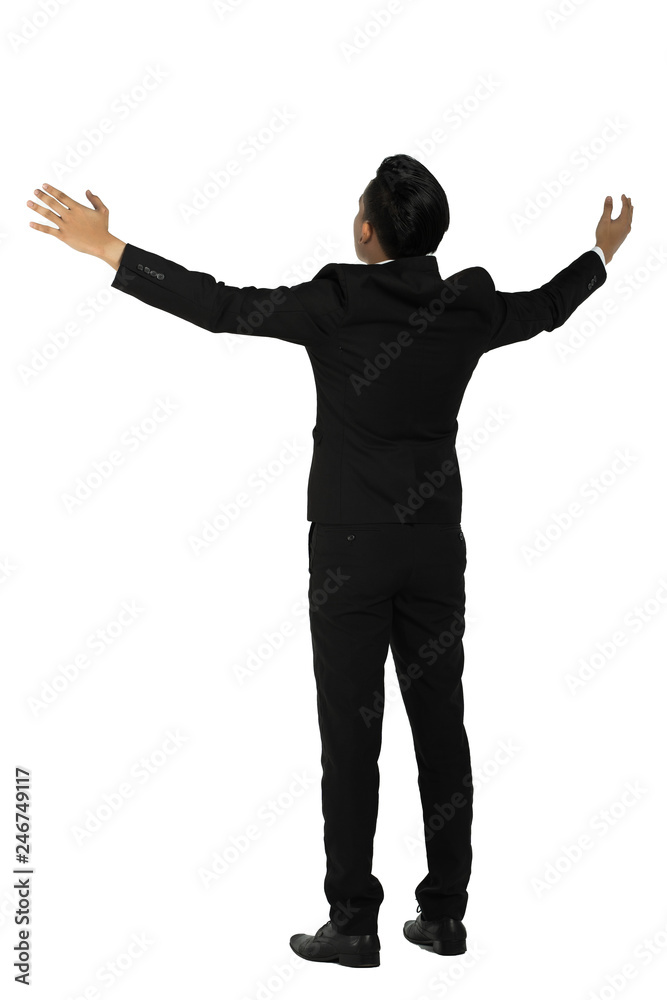 asian man showing his back with success pose asian man showing his back with success pose