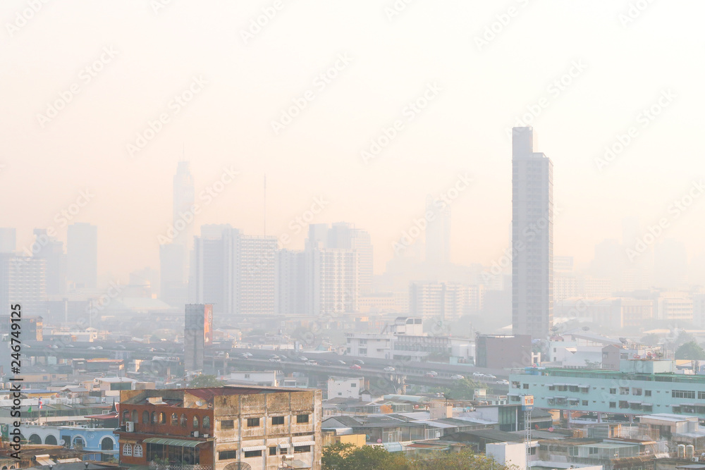 Bangkok, Thailand - 30 Jan 2019 : Air Pollution with dust pm 2.5 in Bangkok, Thailand