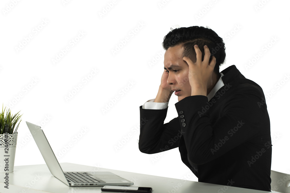 asian man stressed with the result on the laptop screen asian man stressed with the result on the laptop screen