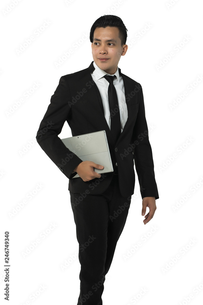 handsome asian man with corporate attire and a tablet
