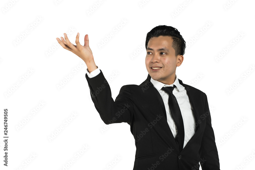 asian man showing hand sign isolated in white asian man showing hand sign isolated in white