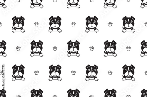 Vector cartoon character pit bull terrier dog seamless pattern for design.