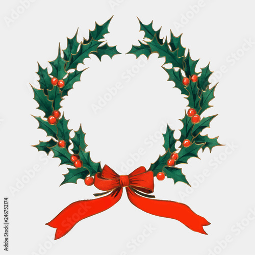 Vintage Christmas holly wreath