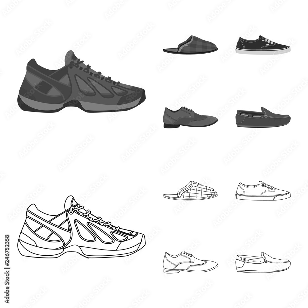 Vector design of shoe and footwear sign. Set of shoe and foot stock symbol for web. Vector design of shoe and footwear sign. Set of shoe and foot stock symbol for web.