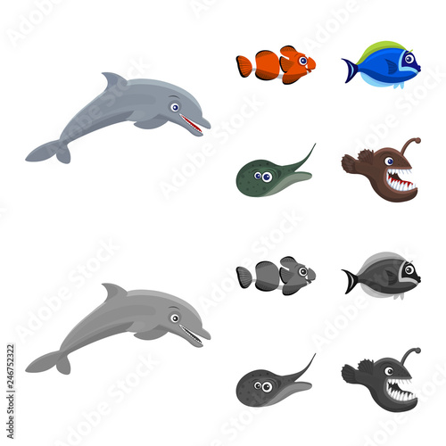 Vector design of sea and animal sign. Collection of sea and marine stock vector illustration.
