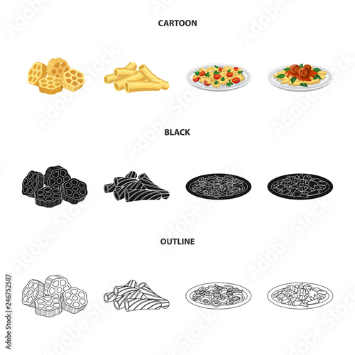 Vector design of pasta and carbohydrate icon. Collection of pasta and macaroni stock vector illustration.