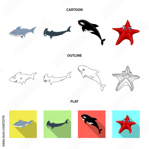 Vector illustration of sea and animal sign. Collection of sea and marine vector icon for stock.