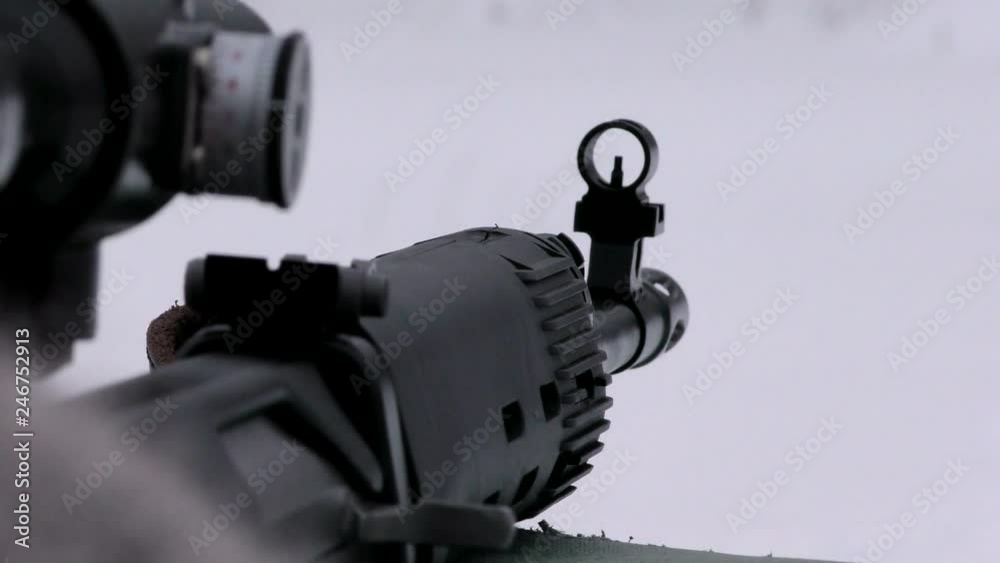 Aiming and shooting from the carbine. Firearms lethal force in the hands. Aiming and shooting from the carbine. Firearms lethal force in the hands.