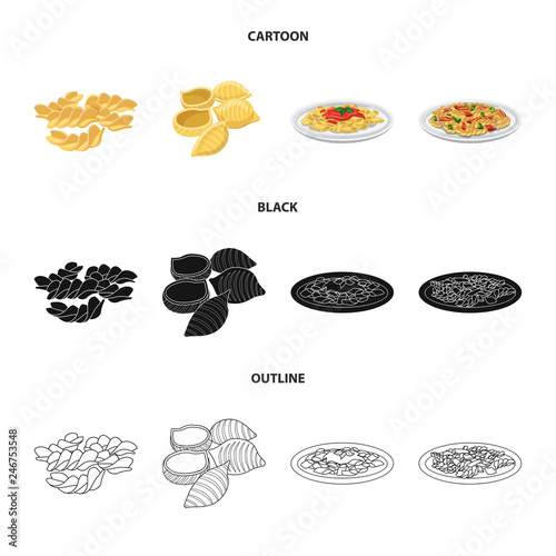 Vector design of pasta and carbohydrate symbol. Collection of pasta and macaroni vector icon for stock.