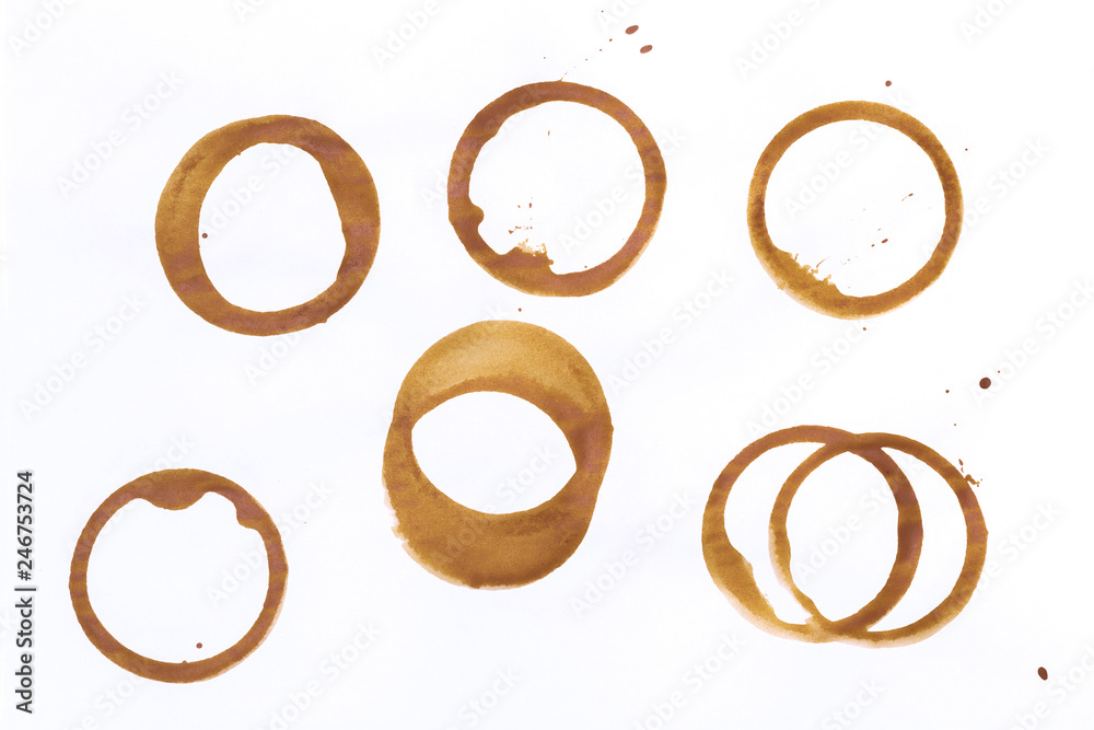 set of tee or coffee cup rings isolated on a white background. set of tee or coffee cup rings isolated on a white background.