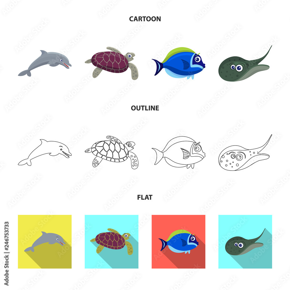 Fototapeta premium Isolated object of sea and animal symbol. Set of sea and marine vector icon for stock.