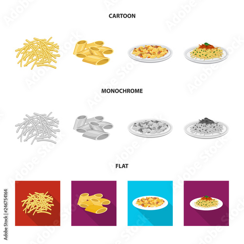 Vector design of pasta and carbohydrate icon. Set of pasta and macaroni vector icon for stock.